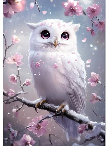 NEWENMO 5D Süße Eule Diamond Painting Erwachsene Full Drill Art Kit Adults | DIY Kirschblüte Diamant Painting Bilder,Tiere Diamant Malerei Set,Diamond Art,für Wanddekorationen Geschenke,30x40cm