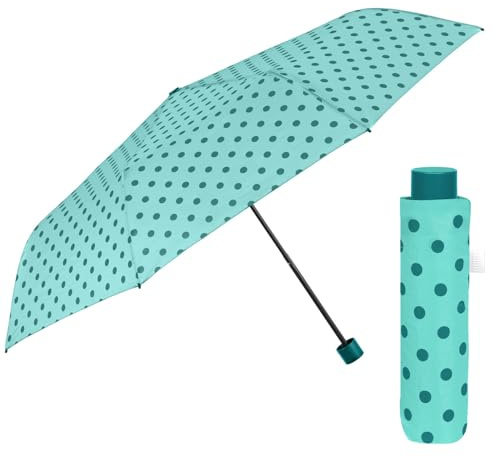 PERLETTI Paraguas Plegable Mujer Antiviento - Paraguas Compacto Resistente Manual - Paraguas Mini Pequeño Ligero de Bolso - Sombrilla Lluvia Portátil - Diámetro 97 cm (Verde con Lunares)