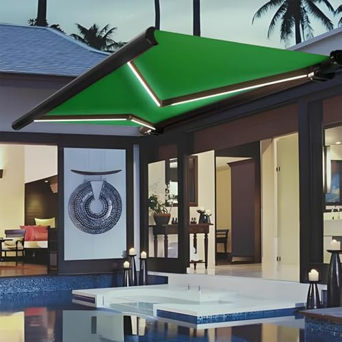 Tenda da Sole Retrattile per Patio con Luce LED, Tende da Sole Motorizzate, Design A Cassone Pieno, Braccio A Catena Ispessito, per Terrazza da Giardino