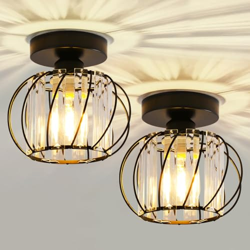 Seruno X Lámpara de Techo de Cristal Moderna, Mini Luz de Techo de Cristal Negro, E27 Lámpara de Araña