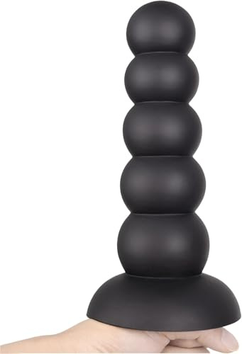 Realistic 5-Ball Silicone Anal Plug with Strong Suction Cup – Soft Liquid Silicone, Hands-Free Anal Toy for Men & Women – Black