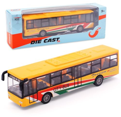 FCXVXCL Giocattolo Veicoli,Modello di Autobus UrbanoAutobus Giocattolo Modellino Veicolo Pneumatici Realistici Giocattoli per Bambini Regalo di Compleanno Giallo