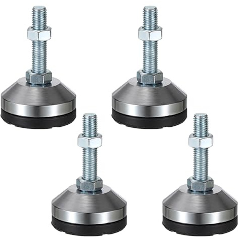 OGANAZI 4 PCS Heavy Duty Leveling Feet, Adjustable Feet Leg Leveler, Zinic Chrome Plated Carbon Steel, M12-Thread 2.4'' Dia Base Support 3200lb for Machinery Devices, Cabinet, Table, Warehouse Shelves