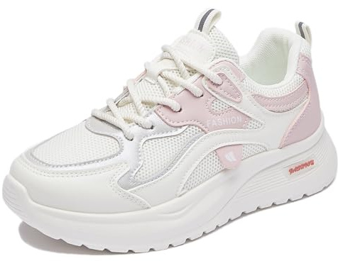 Trcloltc Dam plattform sneakers söt chunky sko, komfort av minnesskum, ventilerande nät med bomullsfoder, 103 beige rosa, 35 EU