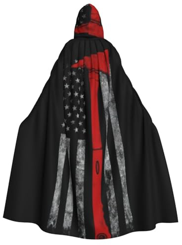 Capa con capucha para hombre y mujer, diseño de hacha de bombero, diseño de bandera de línea roja, cómoda para Halloween, carnaval, temática de Navidad