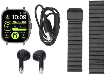 EIMSOAH 2 Po Smart Watch avec écouteurs, 2,01 Pouces Tactile HD Screen Bluetooth Call Fitness Tracker, Montre Sport avec Casque intégré Compatible avec Les Téléphones Android (Acier Noir)