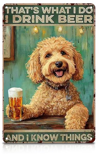 Metal Tin Bar Sign Funny Dog Beer, “That’s What I Do I Drink Beer and I Know Things” Vintage Pub Man Cave, Bars Signs for Home Bar Accessories for Home Pub, Man Cave Wall Decorations