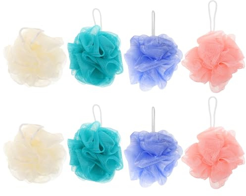 LALADEFIEE 8 Pezzi Spugna per Doccia Esfoliante a Rete Scrubber per Corpo Delicato sulla Pelle Soffione da Bagno Schiuma Ricca Adatto per Uomo e Donna Colori Assortiti Verde Bianco