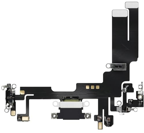 Johncase OEM USB Charging Port Dock Connector Flex Cable + Microphone Mic Replacement Part Compatible for iPhone 14 All Carriers (Black)