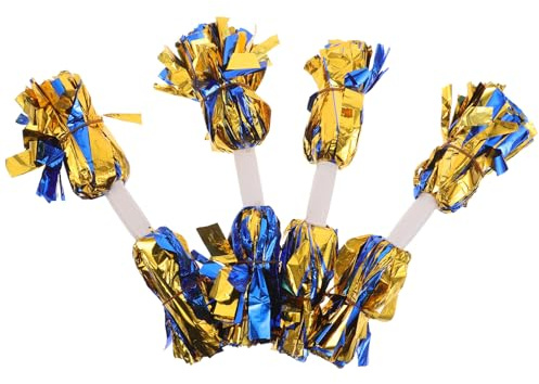 JOINPAYA Lot de 4 Pompons de Cheerleading Moyens avec Poignée Pompons Métalliques Bleu et Or Accessoires pour Équipes Sportives Danse et Événements Scolaires