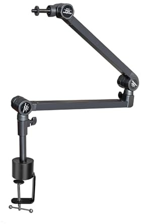 HUIOP Support de Bras de Microphone Robuste, Support Bureau, Suspension Pivotante à 5 Axes, Rotation à 360 °, Micro Bureau Noir