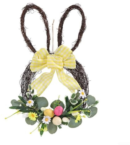 45 cm Osterkranz für Haustür, Hasen-Dekor mit pastellfarbenen Eiern und Blumen, Frühlingsfeier Dekoration (C)