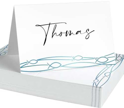 COMOOKA 50 Stück Blanko Tischkarten Taufe Tischdeko mit christliches Design | Namenskarten zum Beschriften, Platzkarten Hochzeit, Tischkärtchen für Kommunion, Konfirmation, Firmung, Taufe Junge & Mädchen