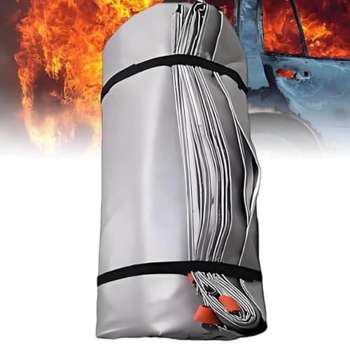 Couverture anti-feu pour véhicules électriques, grande couverture anti-feu en silicone, couverture d'extinction d'incendie d'urgence réutilisable 1100 °C, couvertures de survie pour les feux 6×8m