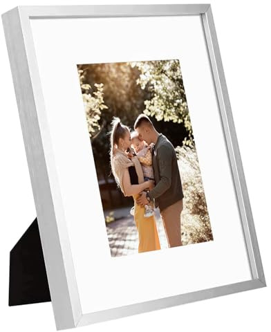 Golden State Art, Silver 8x10 Aluminum Frame for 8 x 10 Picture or 5x7 Photo with Mat - Shatter - Resistant Glass - Wall or Tabletop Display - 1 Pack