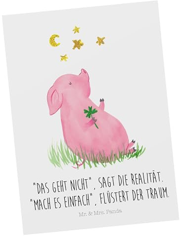 Mr. & Mrs. Panda bildkarte Schwein Glück - Geschenk, Ansichtskarte, Kunstkarten, Postkarte, Postkarten, Sterne, Ansichtskarten, Motivation, Ziele, Glücksbringer, Träume, Lustige Sprüche