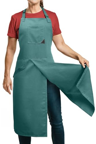 Under NY Sky Pottery Apron - Full Cover Split-Leg, Towel Loops - More Adjustable Coverage for Men, Women - Essential for Ceramic Wheel Throwing, DIY, Painting, Potters and Clay Artists - Green