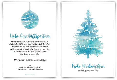 10 x Individuelle Firmen Weihnachtskarten/Weihnachtsgrüße DIN A6 - Kaltes Aquarell