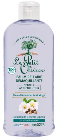 LE PETIT OLIVIER - Eau Micellaire Démaquillante Détox & Anti-Pollution - Fleur d'Amandier & Moringa - Démaquille & Purifie - Tous Types de Peaux - 98% d'Origine Naturelle - Fabriqué en France - 400 ml