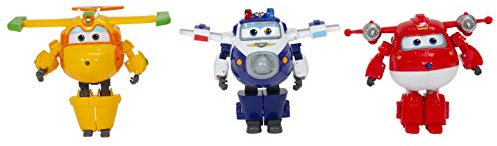 Super Wings Transforming Set Robot Figures x3 Jett Supercharge / Paul Supercharge / Bucky, Spielzeug für Kinder ab 3 Jahren – Saison 4, 12 cm, Blau Gelb Rot