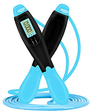 LXMTOU Skipping Rope with Counter 9999 Times for Adult Children Exercise Fitness Jump Rope for Kids Women Adjustable Length (Black&Blue)