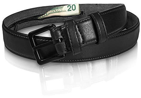 Reise Geldgürtel aus echtem Leder - metallfrei mit versteckter Anti-Diebstahl Geldtasche - Schwarz - 80
