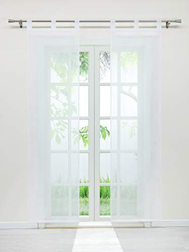 Delien Voile Schiebegardinen Einfarbige Vorhang Flächenvorhänge Transparente Gardine mit Schlaufen Wohnzimmer Fensterschals inkl. Beschwerungsstange (2 Stück, je H/B: 225/57 cm),Weiß