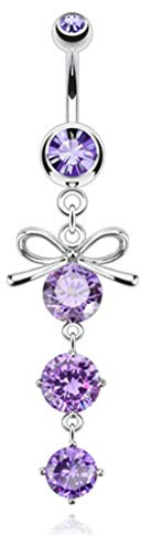 Paula & Fritz® Bauch-nabelpiercing Schleife Tropfen-Anhänger Zirkonia lila, farblos, pink 316L Chirurgenstahl Banane Bauch-Piercing Bananabell Nabel-Piercing