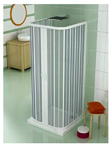 Cabine de douche en PVC, 70 x 70 x 70 cm, hauteur 175 cm, 3 côtés avec ouverture centrale avant à soufflet avec deux portes, blanc,