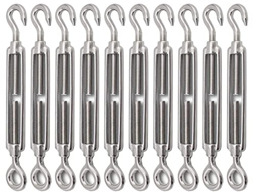 FVIEXE 10Pack M6 Turnbuckle Hook and Eye, Stainless Steel Cables Wire Turnbuckles, Heavy Duty Turnbuckle for Wire Rope Tension, Cable Railing Hardware Kit for Sun Shade Sail, Tent Installation