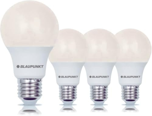 Blaupunkt LED Birne E27 Warmweiss 2700K 9W, Raumbeleuchtung, Ersatz für 60W Glühbirne, Classic, Lampe, Energie- und Kostensparendes Licht, LED-Leuchtmittel, 4-er Pack, Warmweiß | 25.000 Stunden Lebensdauer, Nicht dimmbar, Energiesparend, 230 Grad Ausleuchtung – für Deckenleuchten und Flure