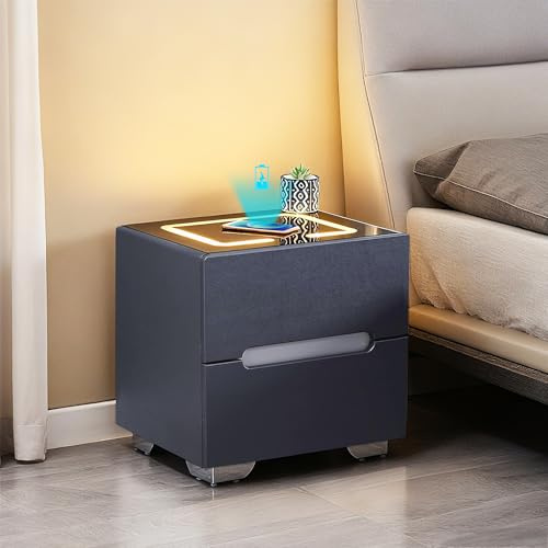CLIPOP 2 Drawers Bedside Table, Smart Bedside Table with Wireless Charging Station and LED Lights,Modern Nightstand Cabinet for Bedroom Living Room