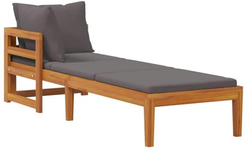 vidaXL Akazienholz Massiv Sonnenliege mit 1 Armlehne Dunkelgrau Gartenliege Holzliege Gartenmöbel Liege Relaxliege Saunaliege Strandliege