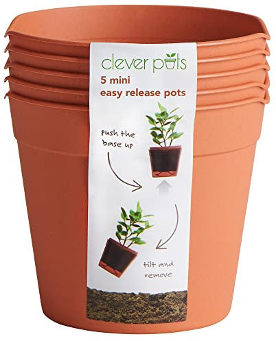 Clever Pots Easy Release Plastic Plant Pots, Pack of 5, Mini Plant Pots, Outdoor or Indoor Flower Pot Garden Planters, Lightweight & Weather Resistant for Outside Flowers & Plants, Terracotta