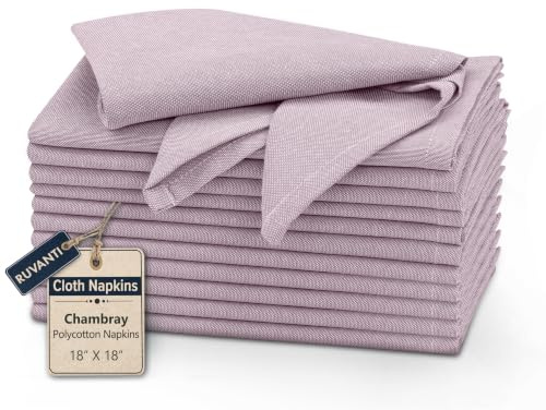 Ruvanti Stoffservietten 12er Set, 18x18 Wiederverwendbare Servietten Stoff Waschbar, Weich & Langlebig Tischserviette, Poly-Baumwollstoff Dinner Servietten für Partys, Weihnachten, Thanksgiving
