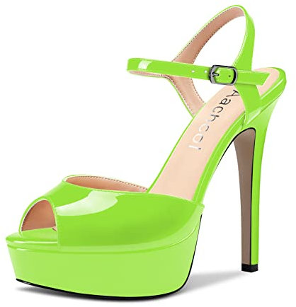 Aachcol Mujer Plataforma Sandalias Correa Tobillo Abierta Punta Aguja Alto High Heel Slingback Dress Zapatos 13 CM Verde Lima Charol 37 EU