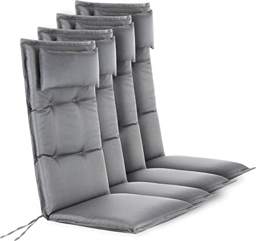 normani 4er-Set Stuhlauflagen Hochlehner mit Kissen - Sitzpolster Gartenstuhlauflagen für Draußen und Drinnen aus pflegeleichtem und wasserdichtem Outdoor Material 120x50 cm Made in EU Farbe Hellgrau