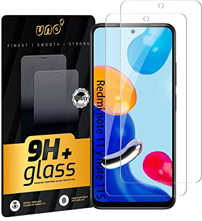 UNO' Pellicola Protettiva Vetro Temperato 2 Pezzi Compatibile con Xiaomi Redmi Note 11 (6.43), Redmi Note 11S, Vetro Temperato Ultra Resistent Senza Bolle, 9H, Antigraffio.