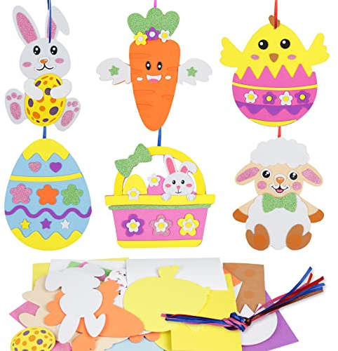 LAMEK 12 Ostern Bastelsets Kinder Kreative Ostern Kunsthandwerk zum Basteln mit Design Hasen Ostereier Osterküken Osterkörbchen Schafe Karotte Osterdeko für Osterzeit Frühling Kindergeburtstag