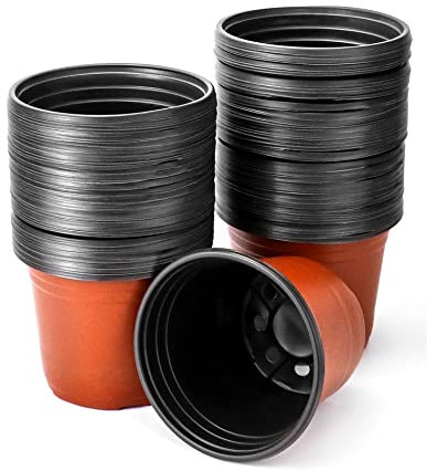 QWORK® Lot de 100 Pots de Plantes en Plastique 15cm avec Trous de Drainage - Pot de Semis Conteneur Repiquage