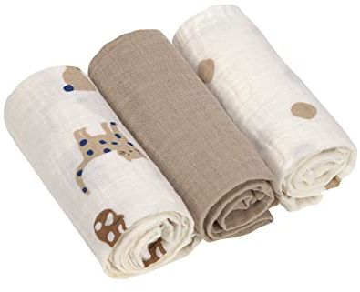 LÄSSIG Bébé Couverture de puériculture Drap de puériculture Lot de 3 en coton 60 x 60 cm/Swaddle & Burp Blanket M Little Mateys Dog