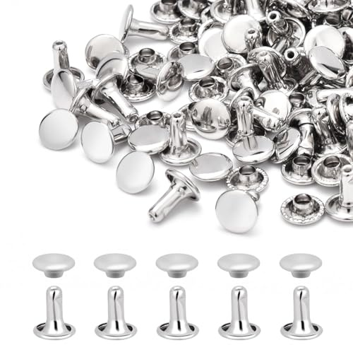 LetCart Leder Nieten, 100 Set Doppelkappe Nieten Metall Doppelkappe Nieten Set für DIY Leder Handwerk Tasche Gürtel Reparatur(8mm*8mm)