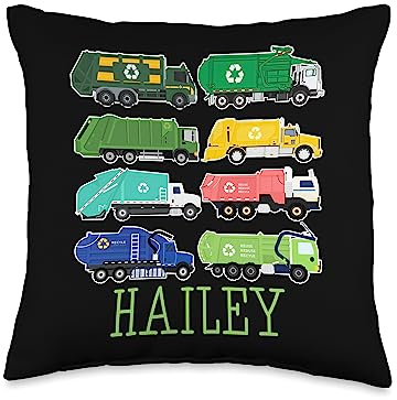 Waste Collector Dump Trash Recycling Lover Hailey Trash Truck for Kids Collector Ecologist Garbage Throw Pillow, 16x16, Multicolor