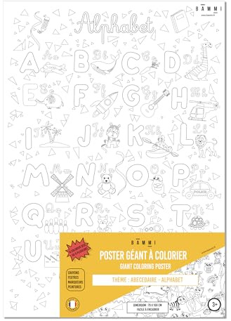 BAMMI Riesiges Poster zum Ausmalen, Alphabet, 100 cm x 70 cm, Papier 150 g/m²