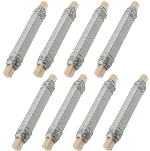 PUCSIQ 8 Stuck Blumendraht verzinkt，0,65mm Wickeldraht Silber ，Wickeldraht Lose 35m Blumendraht auf Holzstab für Garten Home Office Home Blumendraht Dekodraht Silber