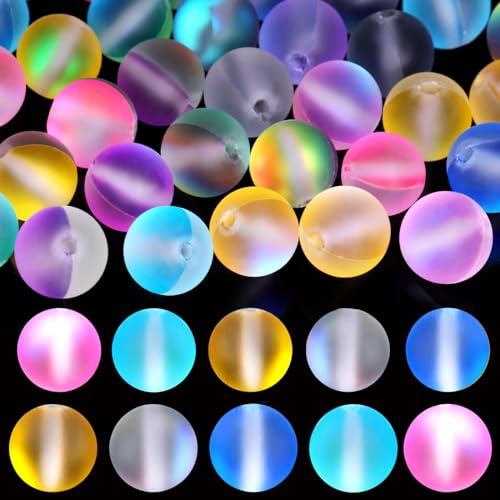 170 Stück Großformat Kristall Glasperlen Mattierte Glitzerperlen zum Auffädeln,8mm/6mmRunde Schmuckperlen Bunt Matte Basteln Perlen,Lichtbrechendes Leuchten,für DIY Halsketten Ohrringe Schmuck Basteln