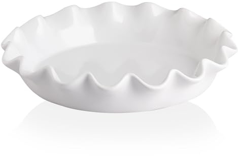 Sweejar Home Kuchenform aus Keramik, 29 cm, tiefes und geriffeltes Porzellan, rund, antihaftbeschichtet, für Kürbiskuchen, Apfelkuchen, Kuchentöpfe mit modernem Bauernhaus-Design (weiß)