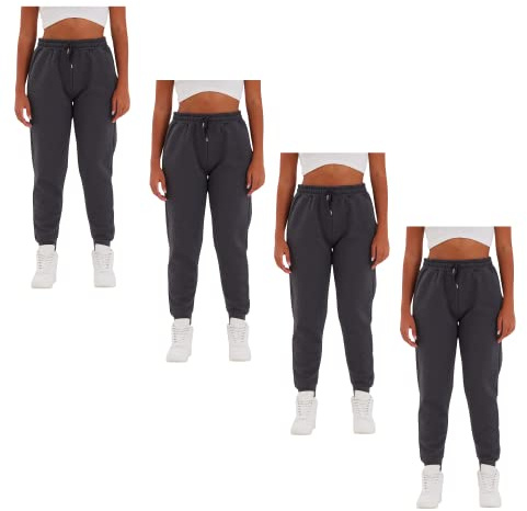 COMEOR Joggingbyxor dam – bomull sportbyxor långa varma träningsbyxor, dam fritidsbyxor, sweatpants med normal passform för fitness, yoga, fritid, Mörkgrå, L