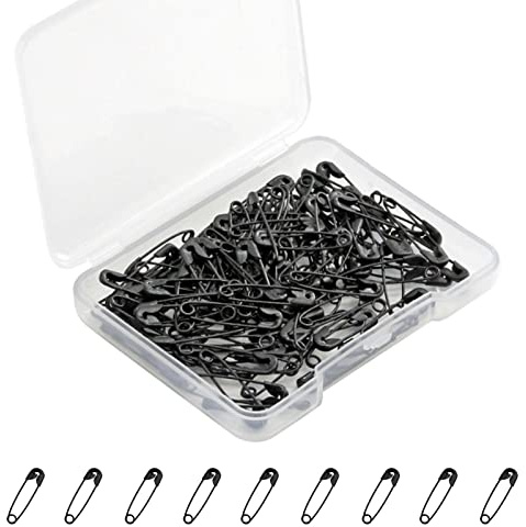 300 stycken säkerhetsnålar, små säkerhetsnålar för kläder, 19 mm metall mini säkerhetsnål, storpack för konst och hantverk, sömnad, smyckestillverkning (svart/låda)