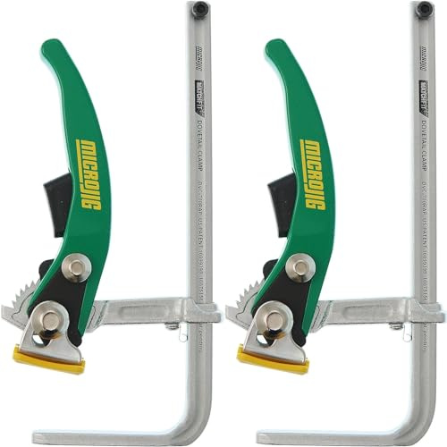 MICROJIG MatchFit Ratchet Clamp, 2-PACK | 7-Inch Capacity, Anti-Pivot Spring, Quick Release Trigger, No-Mar Clamp Pad, Compatible with Dovetail System & Track Saw Guide Rails, DVC-700RAPX2